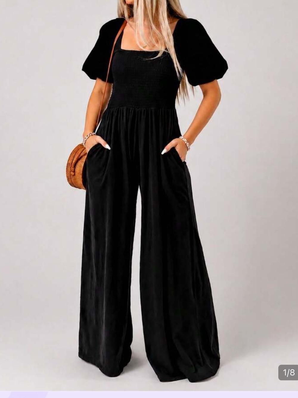 H&M Black Puff-Sleeve Wide-Leg Jumpsuit